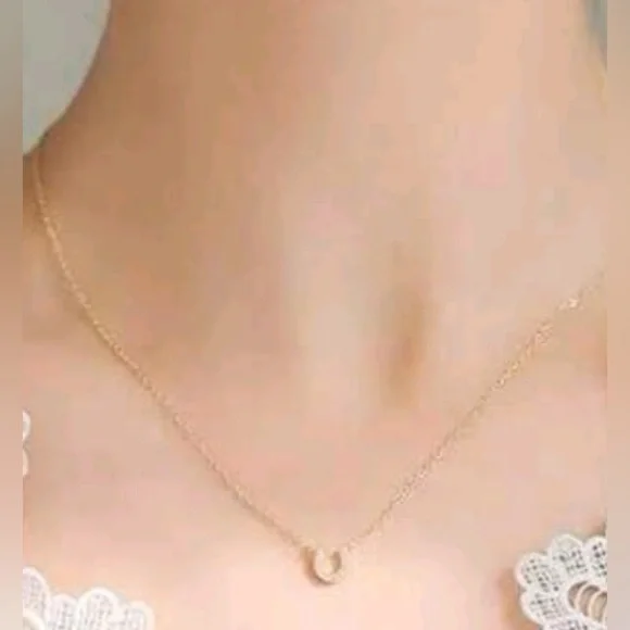 Horseshoe Necklace Gold Plated .925 Lined with Cubic Zirconias, New! - Picture 2 of 3